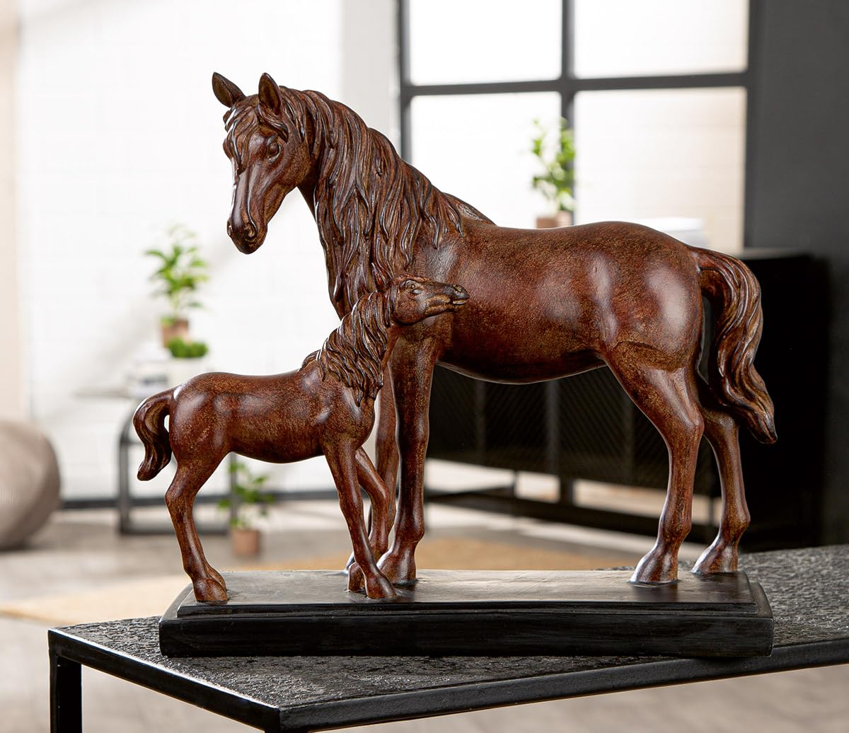 Gilde Scultura Famiglia di Cavalli in Resina Marrone