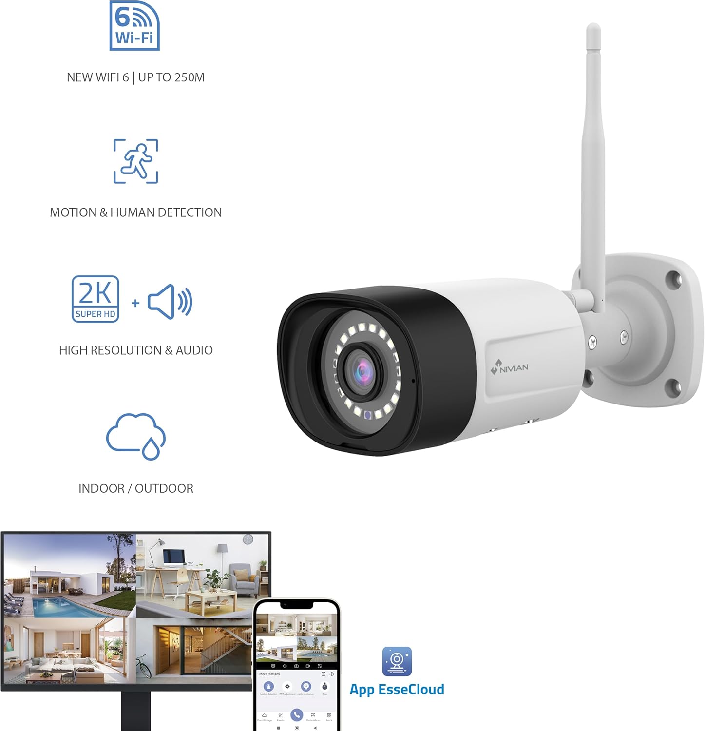 Nivian Telecamera di Sicurezza WiFi-6 2K per Esterni - immagine 2