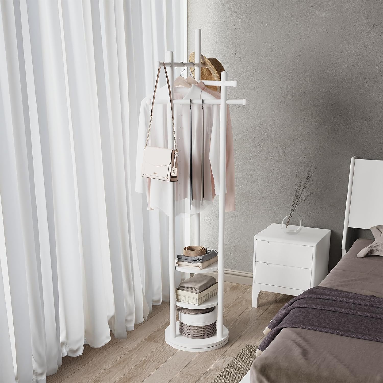 Aqimuele Appendiabiti da Terra Girevole in Legno, Bianco - immagine 1