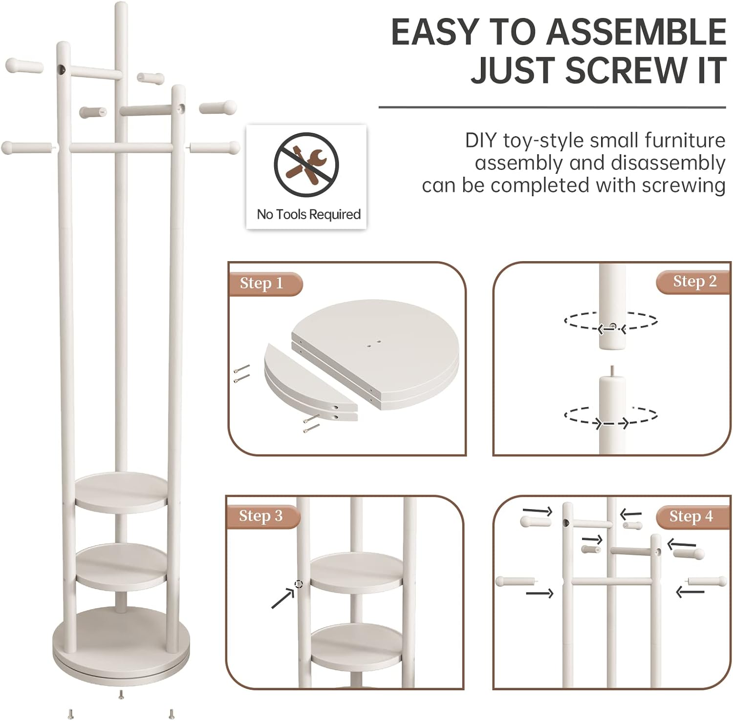 Aqimuele Appendiabiti da Terra Girevole in Legno, Bianco - immagine 7
