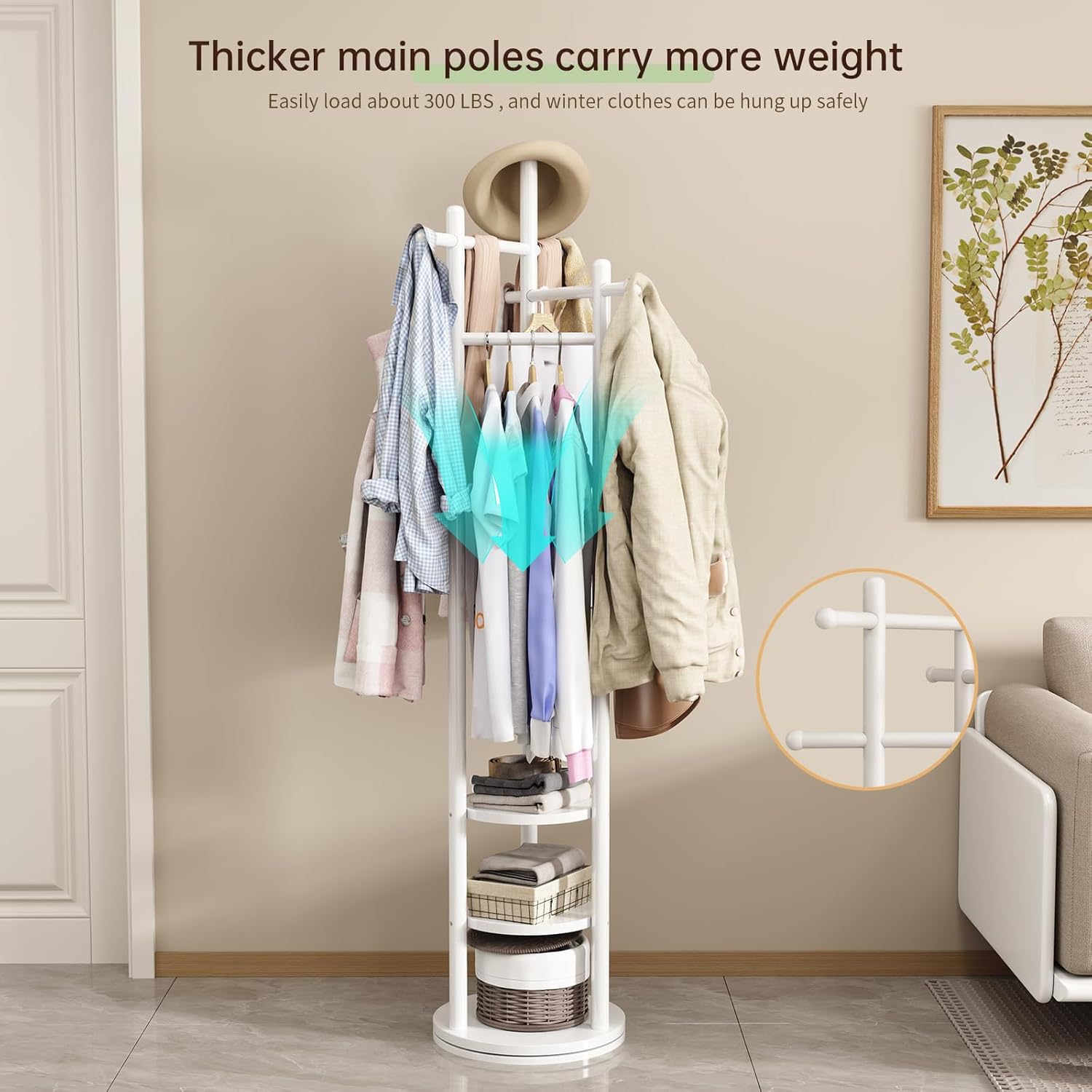 Aqimuele Appendiabiti da Terra Girevole in Legno, Bianco - immagine 8