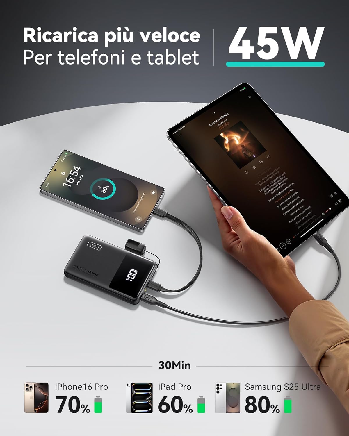 Iniu Power Bank 45W 10000mAh Ricarica Rapida - immagine 2