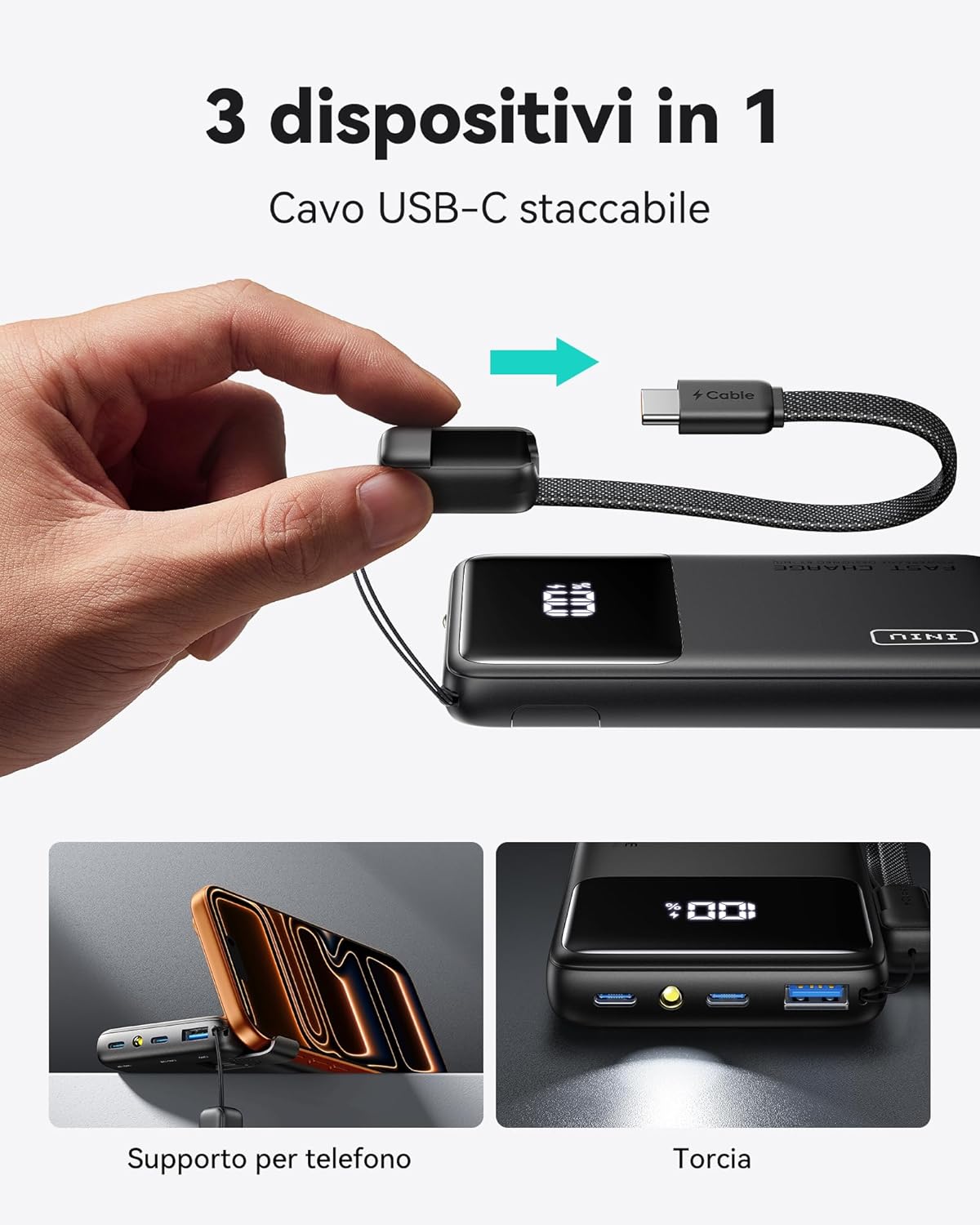 Iniu Power Bank 45W 10000mAh Ricarica Rapida - immagine 4