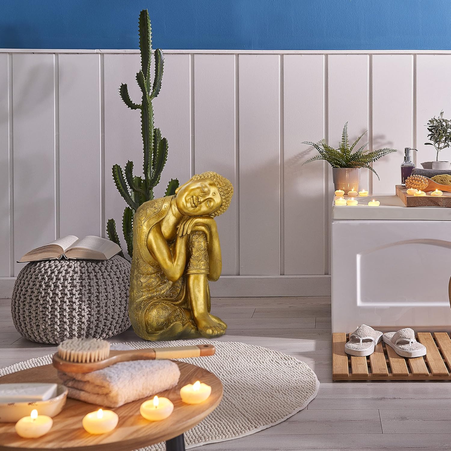 Relaxdays Buddha - Statua da Giardino Dorata 61 cm - immagine 5