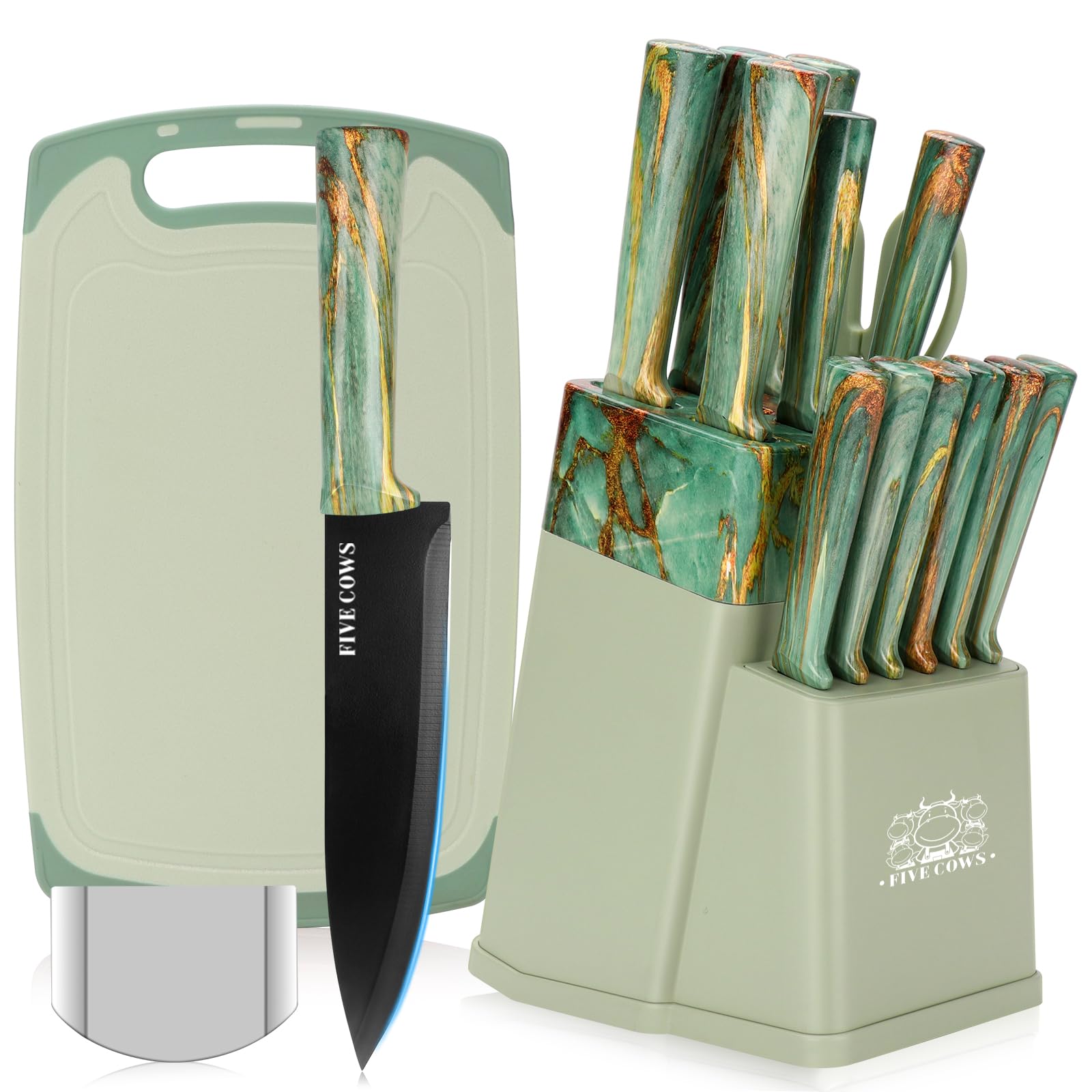 Set Coltelli da Cucina 16 pz in Acciaio Inossidabile, Verde