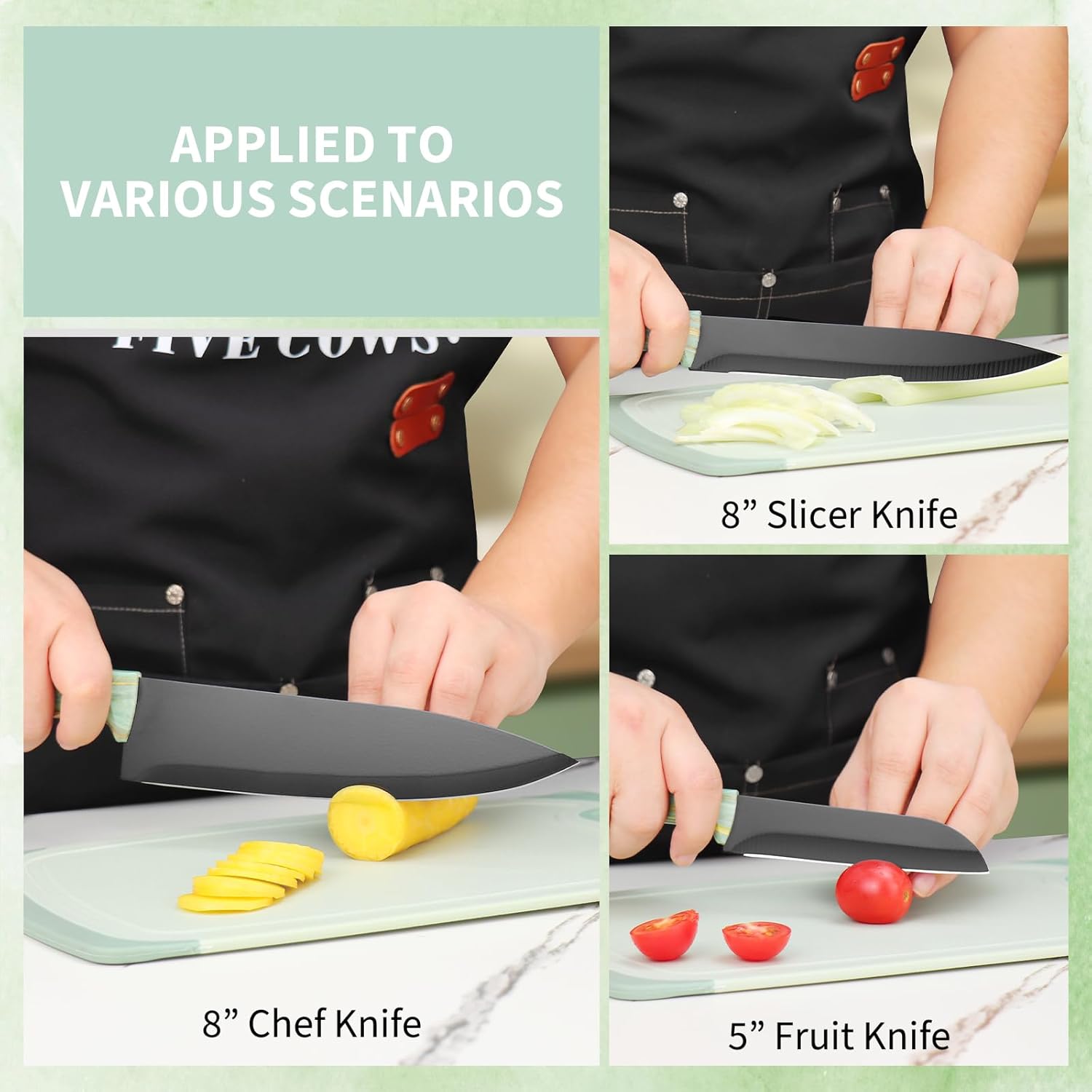 Set Coltelli da Cucina 16 pz in Acciaio Inossidabile, Verde - immagine 3