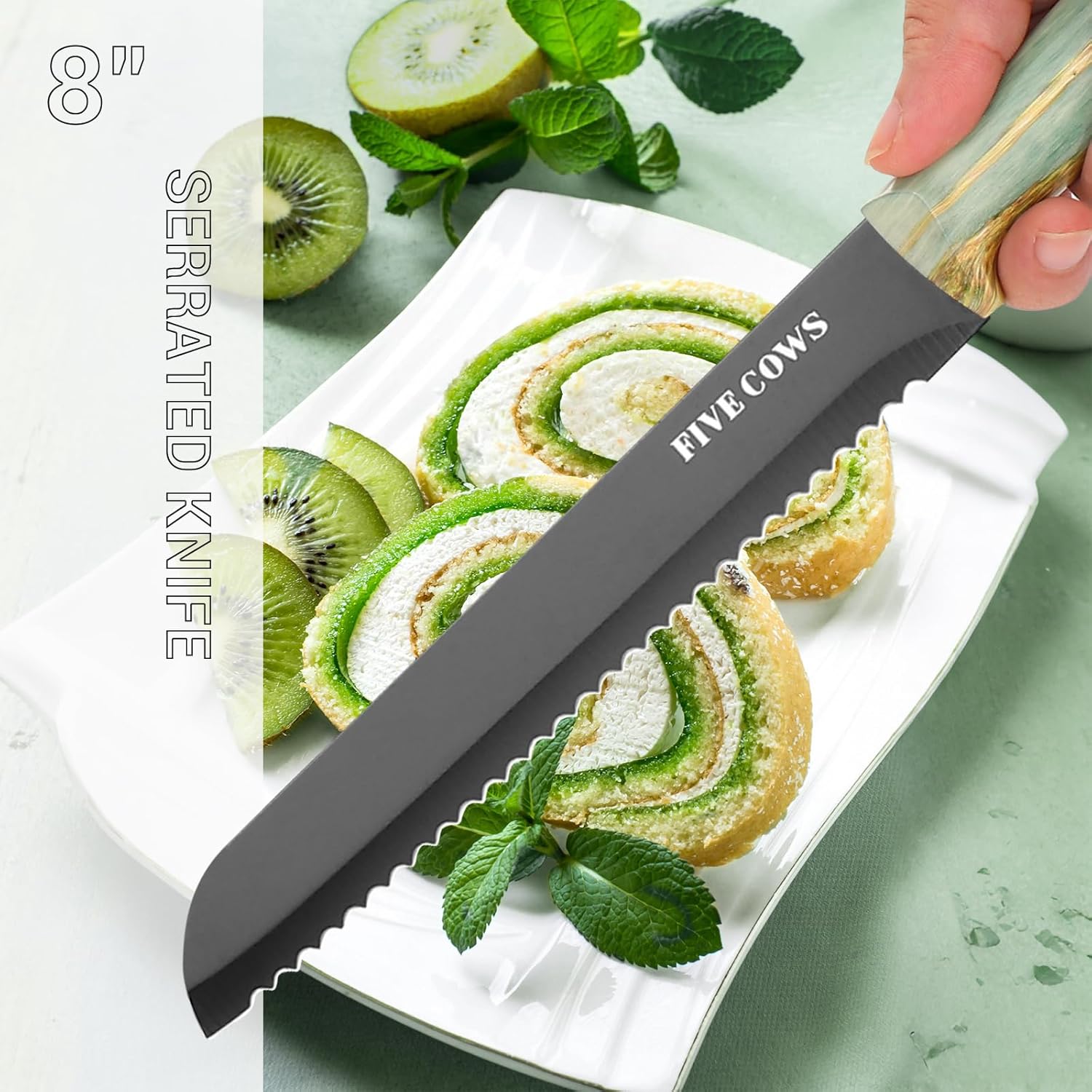 Set Coltelli da Cucina 16 pz in Acciaio Inossidabile, Verde - immagine 8