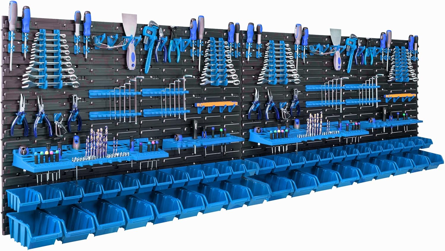 Scaffale Porta Attrezzi da Parete con 46 Scatole Impilabili