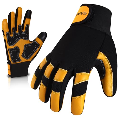 Sawans Guanti da Lavoro Giardinaggio in Pelle, Giallo L