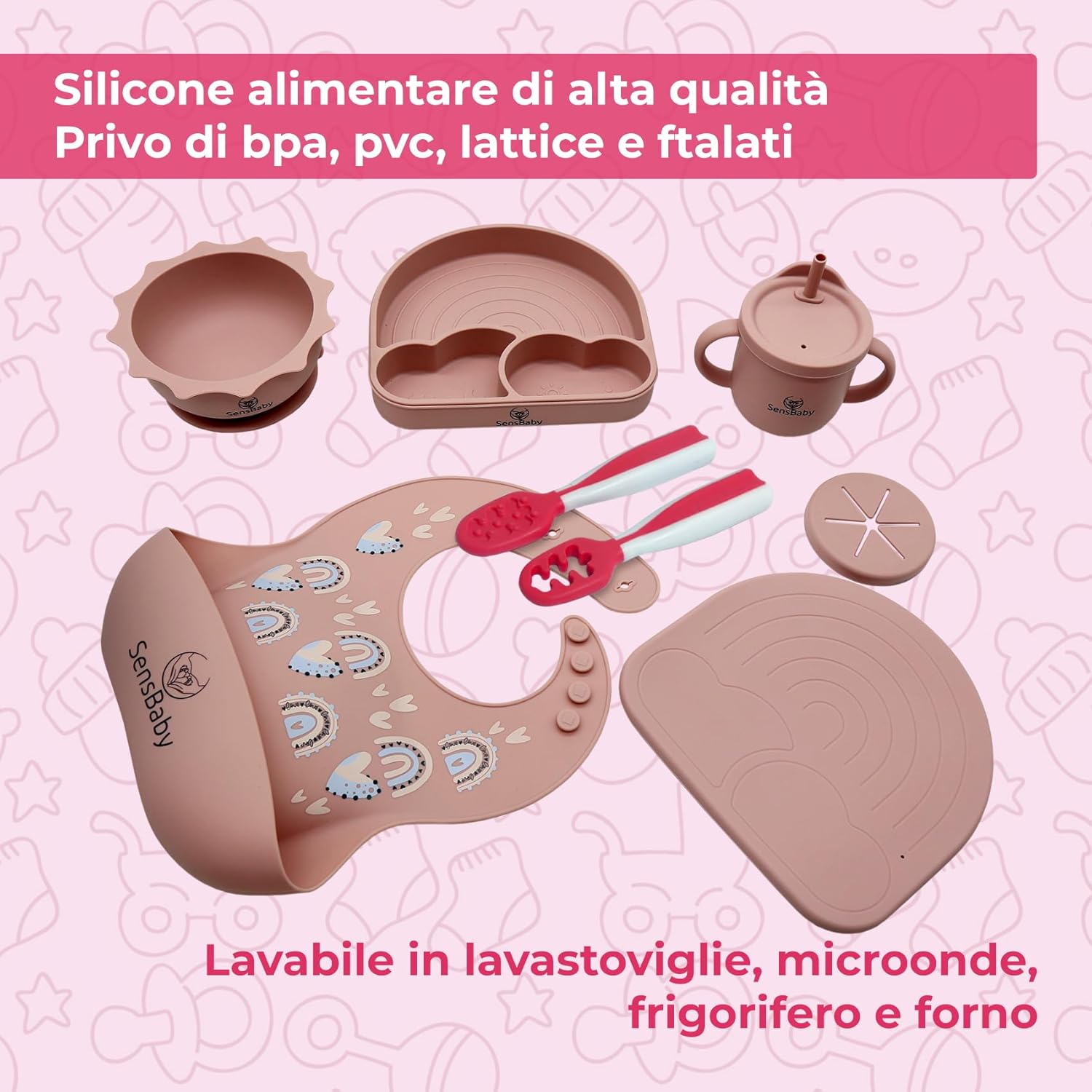 Sensbaby Set Pappa Svezzamento in Silicone 8 Pezzi - immagine 2