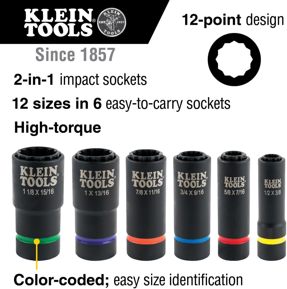 Klein Tools 66010 - Set Chiavi a Bussola 2 in 1, 6 Pezzi - immagine 2