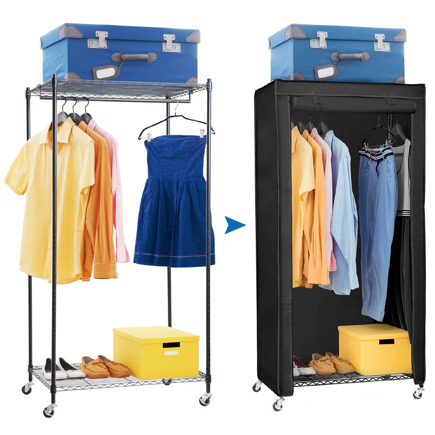 Art Moon Buffalo Armadio in Tessuto con Ruote, Nero