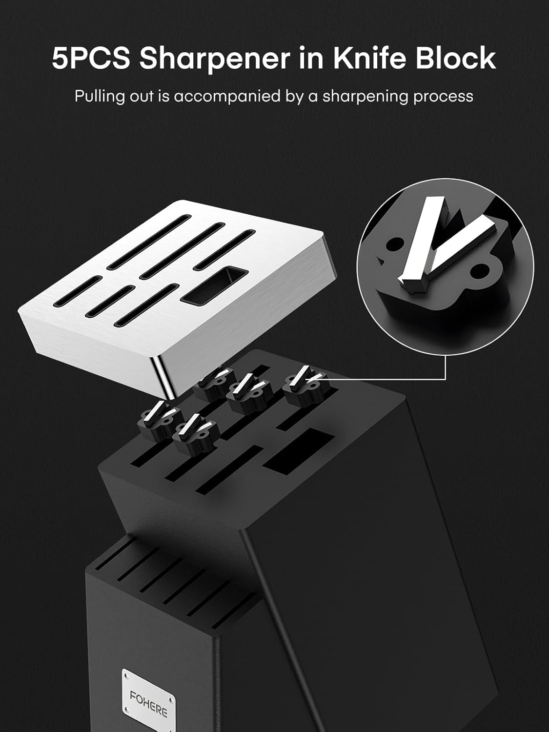 Fohere Set Coltelli da Cucina 14 Pezzi con Ceppo, Nero - immagine 2