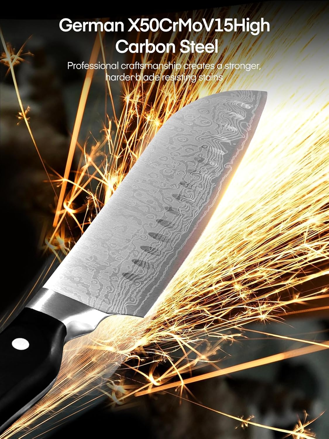 Fohere Set Coltelli da Cucina 14 Pezzi con Ceppo, Nero - immagine 4