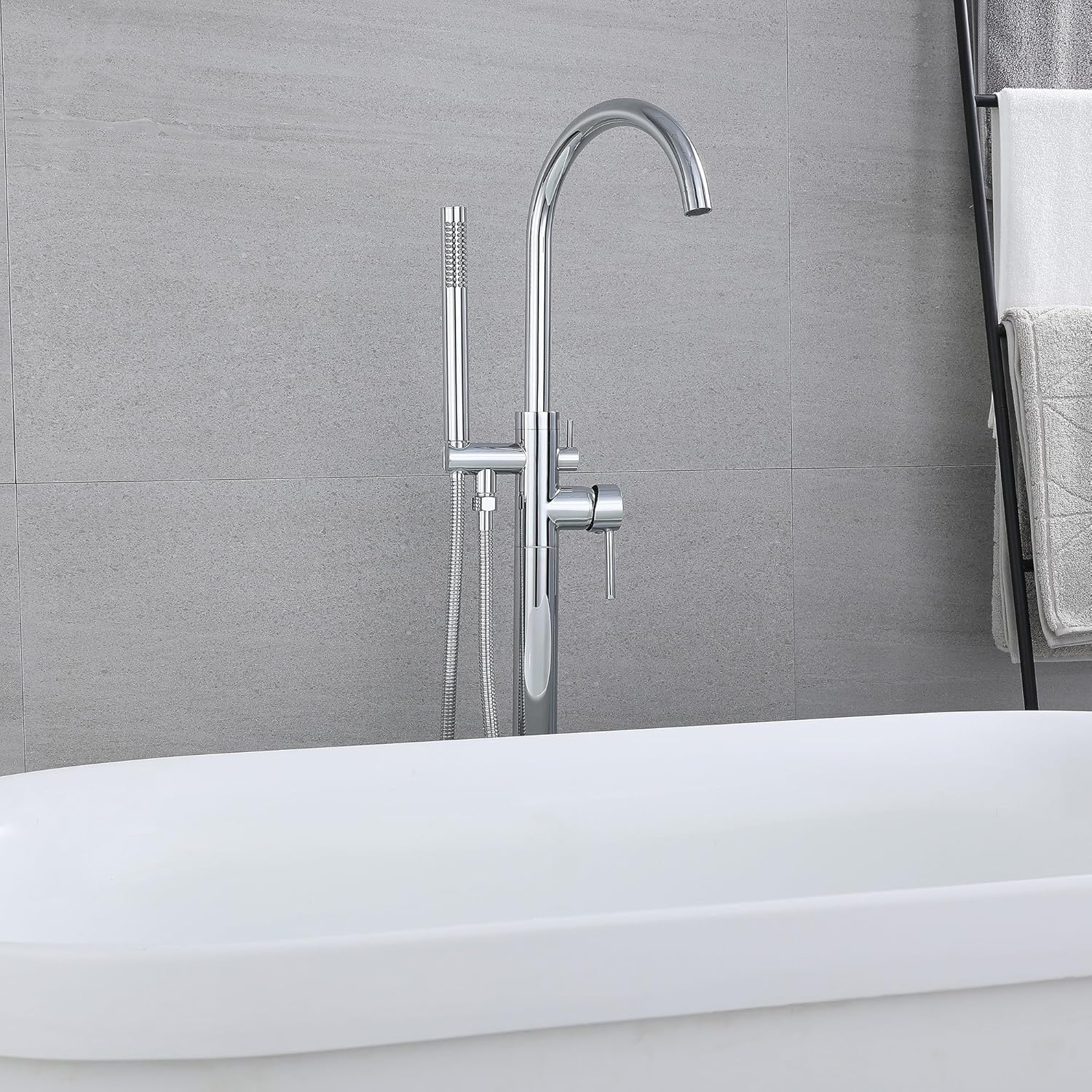 Rubinetto Vasca Freestanding con Doccetta, Cromo-A - immagine 2