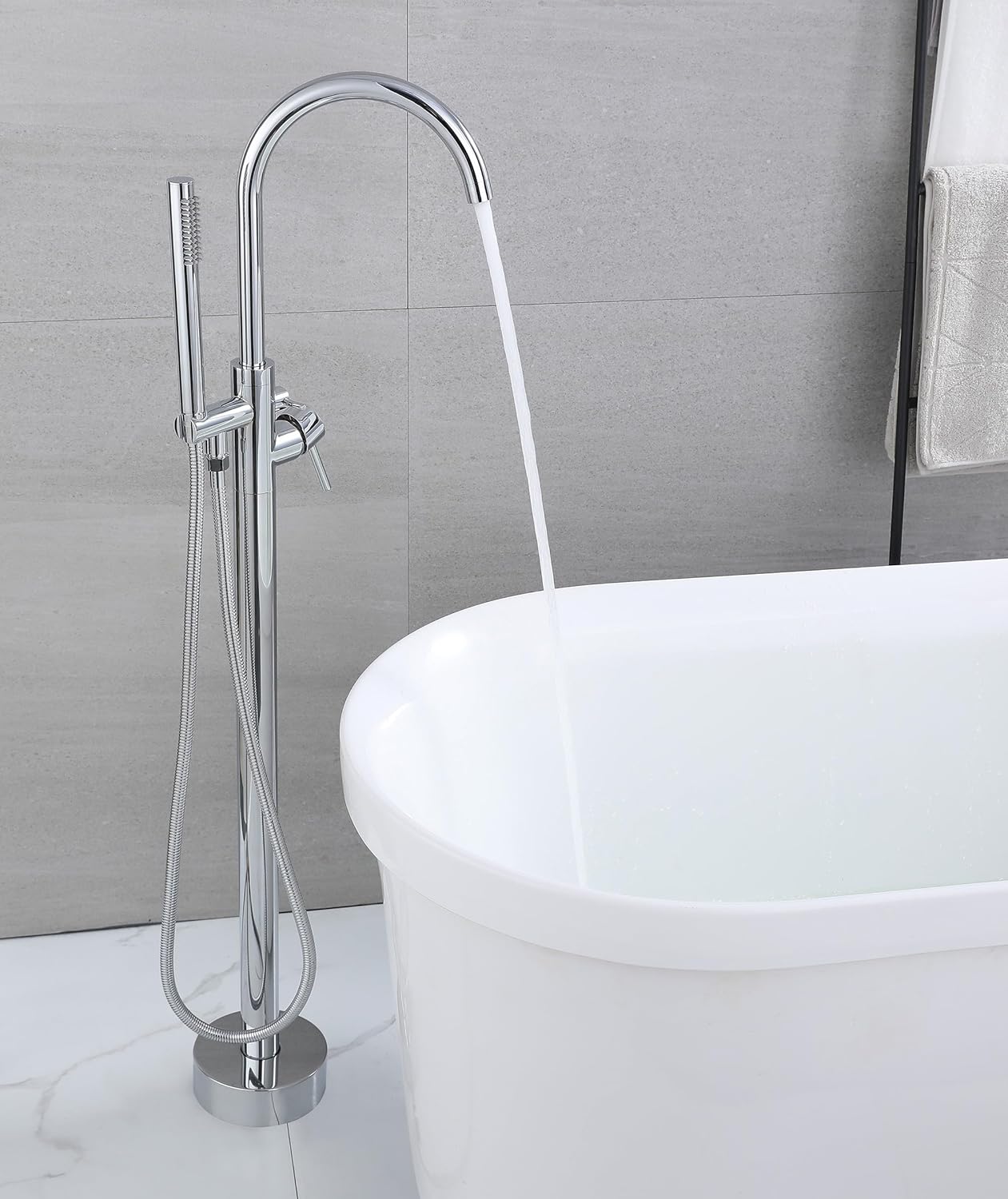 Rubinetto Vasca Freestanding con Doccetta, Cromo-A - immagine 4