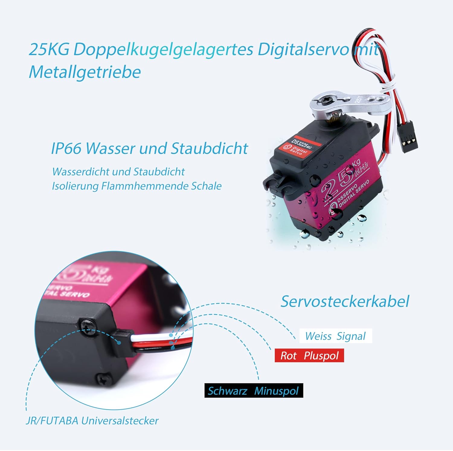 KUBOWAI Servo Digitale 25kg Full Metal Gear (2 Pezzi) - immagine 5