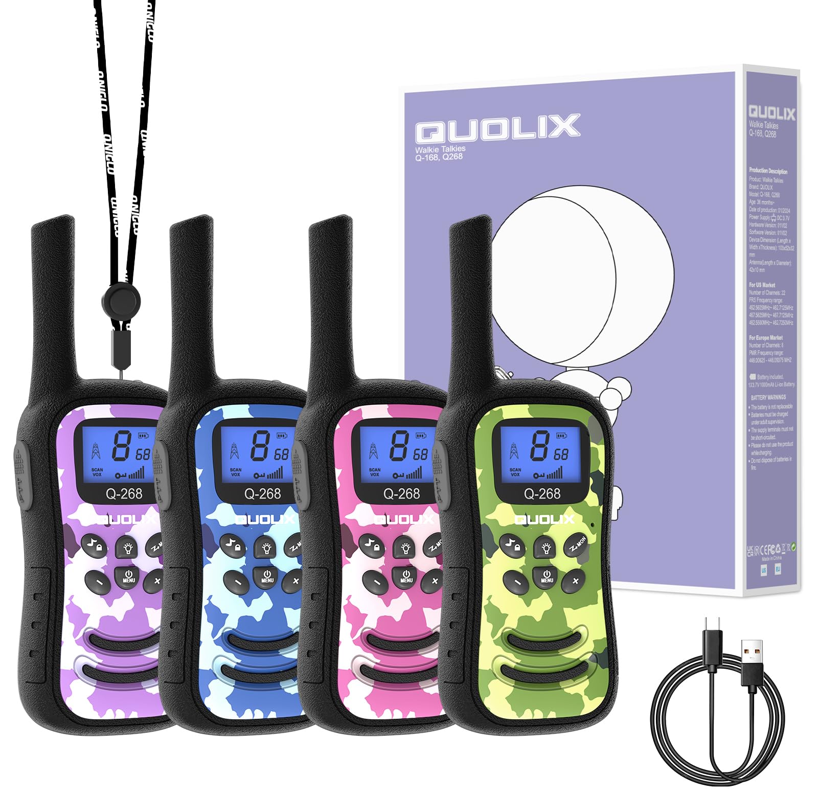 Quolix Walkie Talkie Ricaricabile Mimetico 4 Pezzi