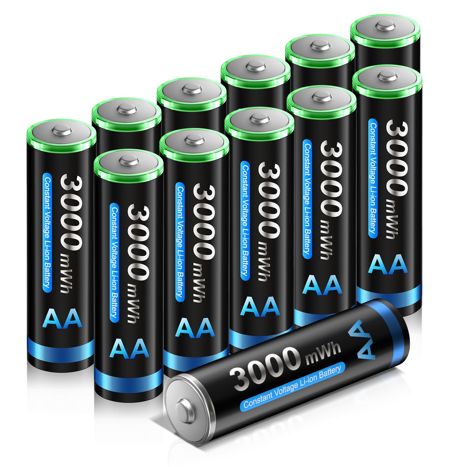 CITYORK Confezione da 12 batterie AA ricaricabili da 1,5 V 3000 mWh AA batteria agli ioni di litio batteria di uscita a tensione costante