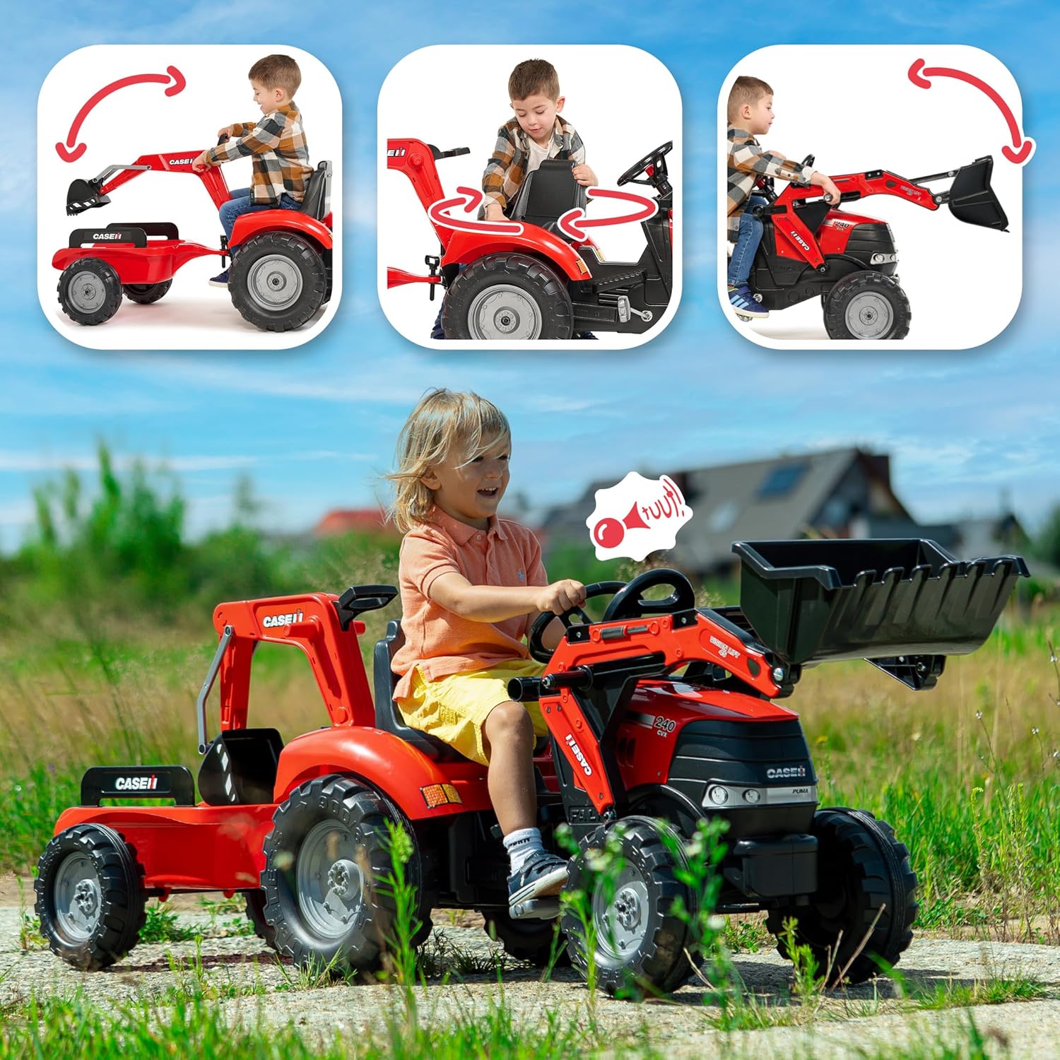 Falk Tractopala a Pedali Case IH con Escavatore, Rosso - immagine 3