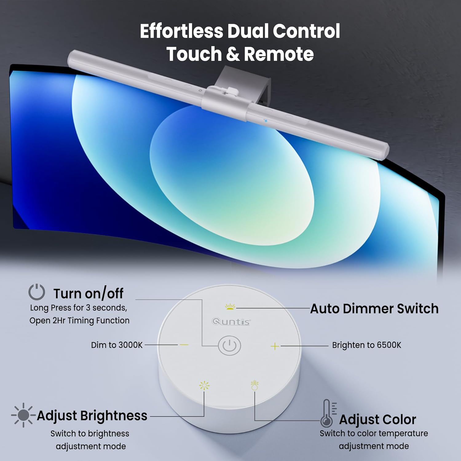 Quntis Lampada Schermo PC con Telecomando 40CM, Bianco - immagine 5