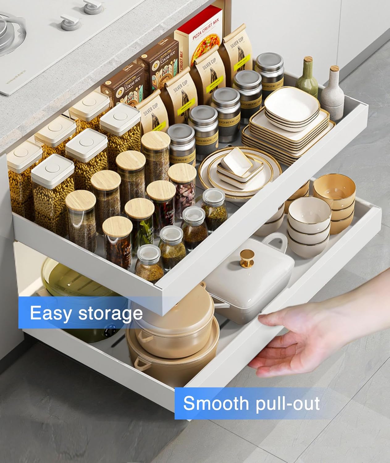 Cassetti Estraibili Cucina Espandibili 32-52x42x7cm (2 pezzi) - immagine 2