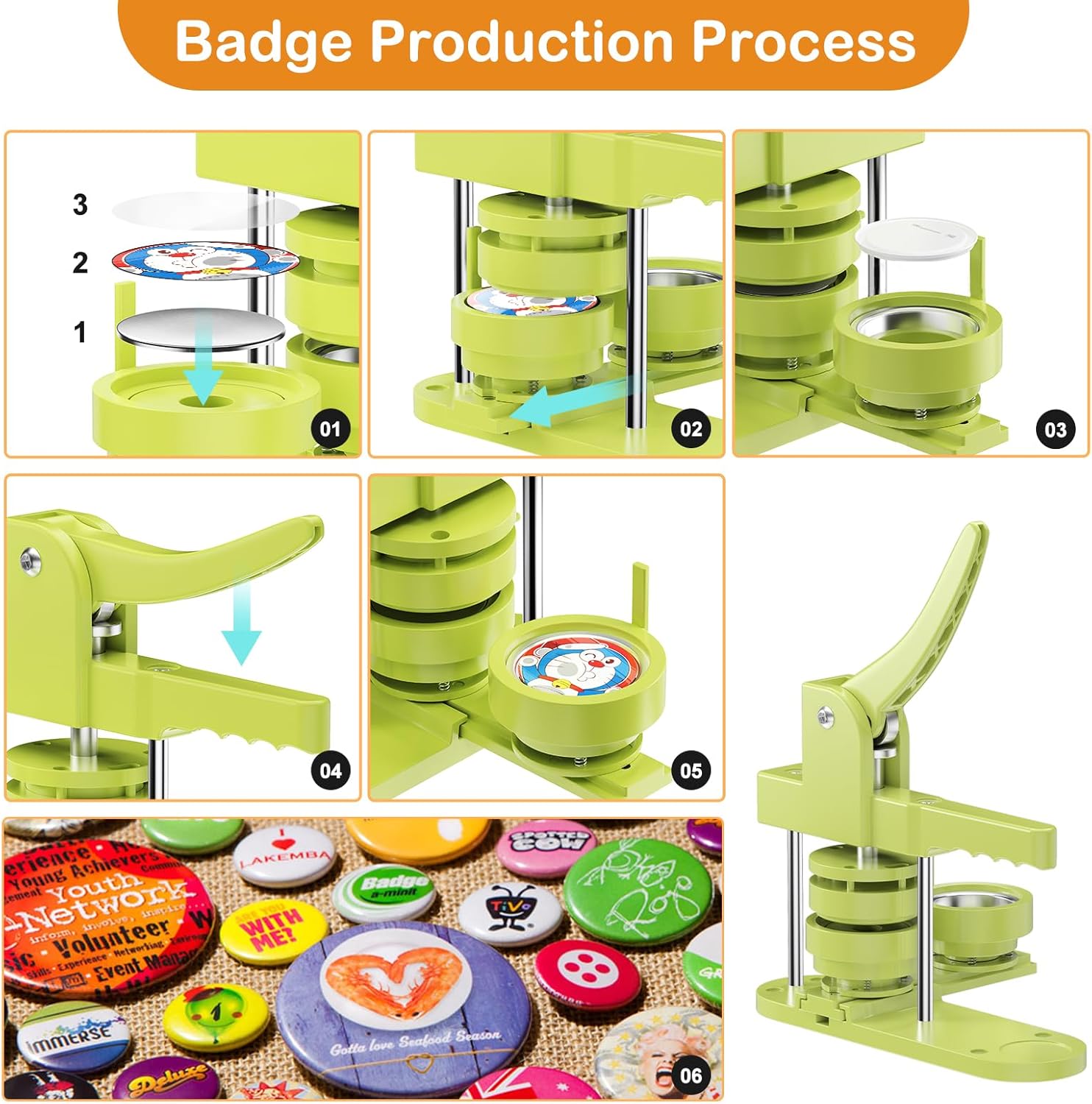 Zimiking Button Maker Badge Machine 25+32+58mm, Verde - immagine 4