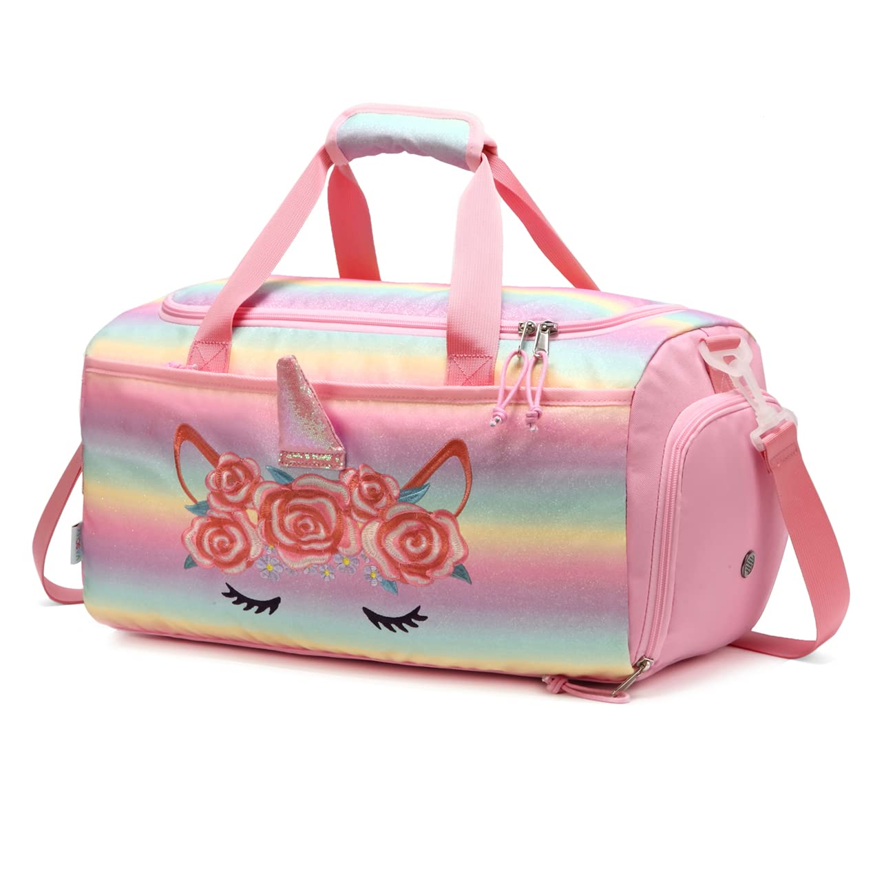 VASCHY Borsa Danza Bambina, Borsone da Viaggio Bambini, Borsa Palestra e Piscina, Bagaglio a Mano per Scuola e Campeggio con Scomparto per Scarpe e Tasca Bagnata - Unicorno