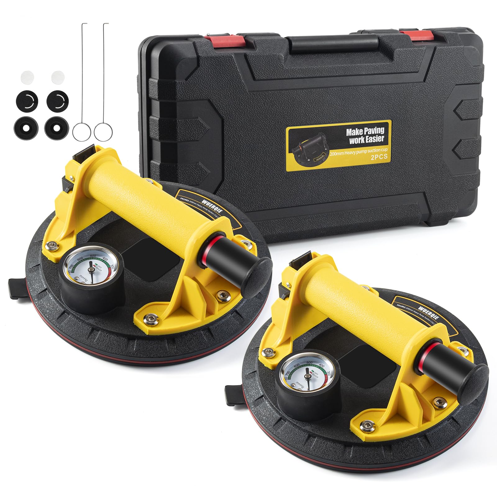 Set 2 Ventose di Sollevamento 8" con Manometro e Pompa