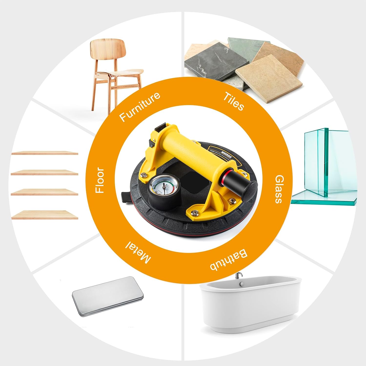 Set 2 Ventose di Sollevamento 8" con Manometro e Pompa - immagine 2