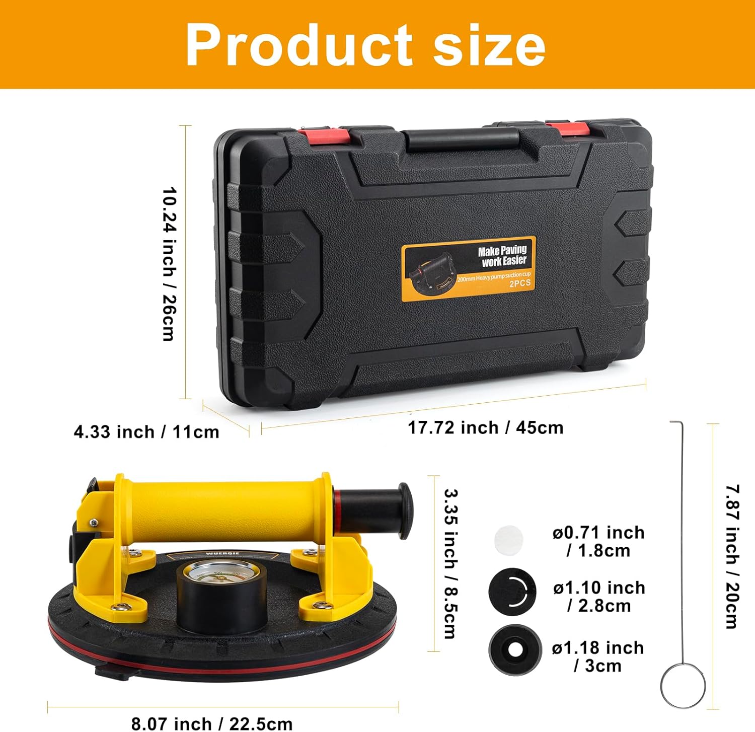 Set 2 Ventose di Sollevamento 8" con Manometro e Pompa - immagine 3