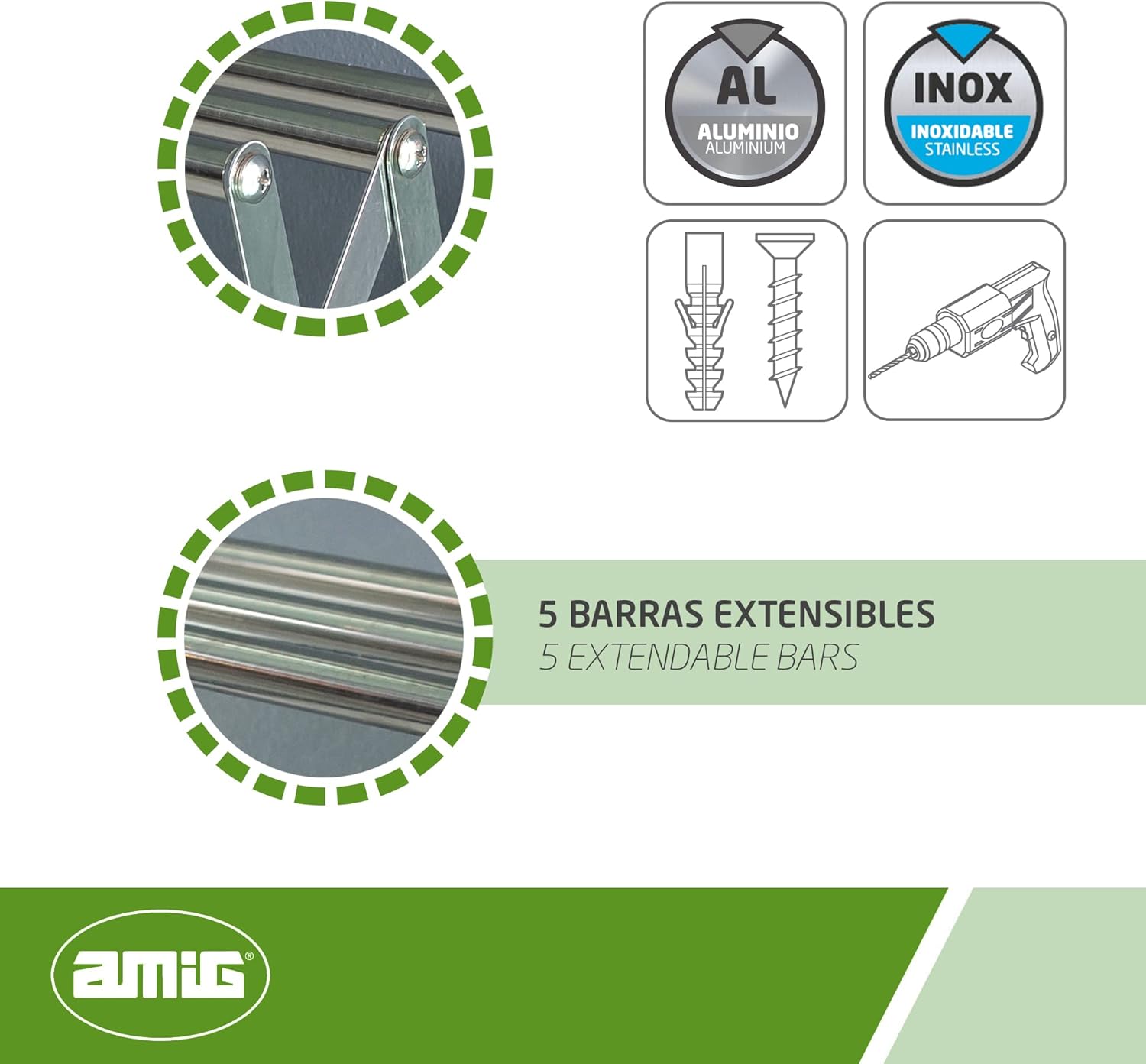 Amig Stendibiancheria Estensibile da Parete 100x14x3cm - immagine 3