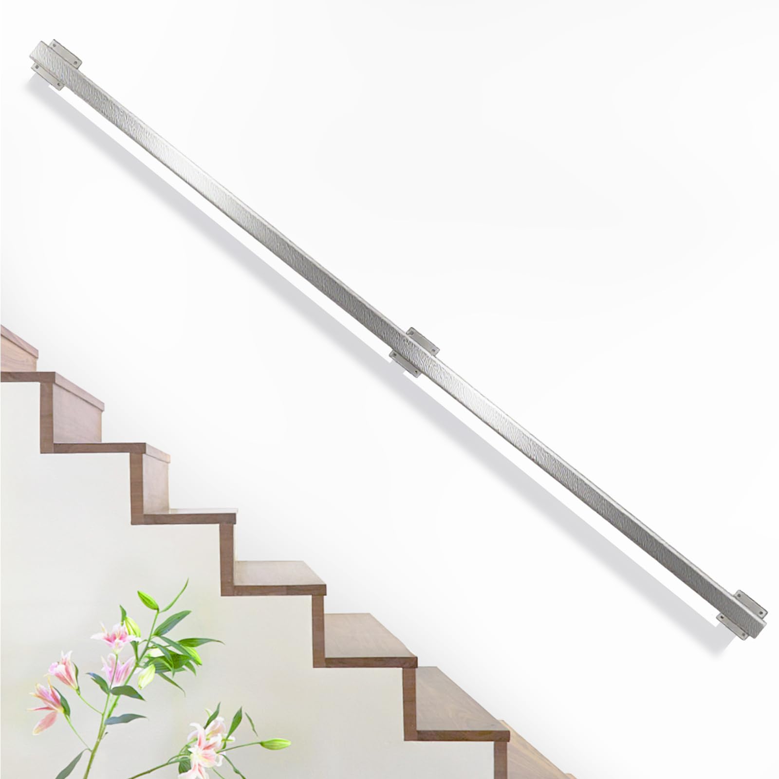 Corrimano Ringhiera per Scale in Acciaio Inox 210cm, Argento