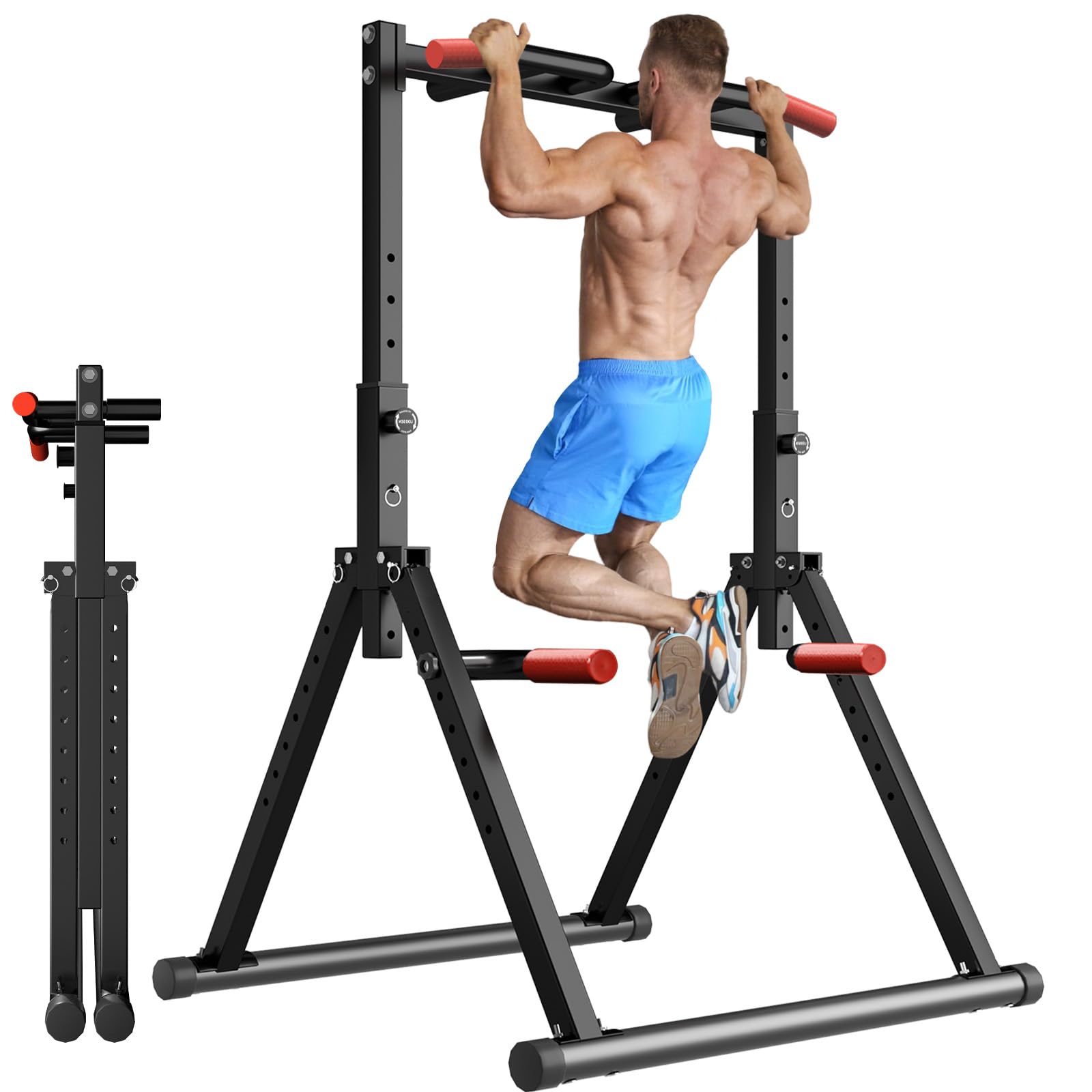 Power Tower Dip Station, Barra Trazioni Autoportante Barra Pieghevole per Trazioni Domestiche, multifunzione Pull Up Station Fitness Tower Attrezzo per l'allenamento della forza