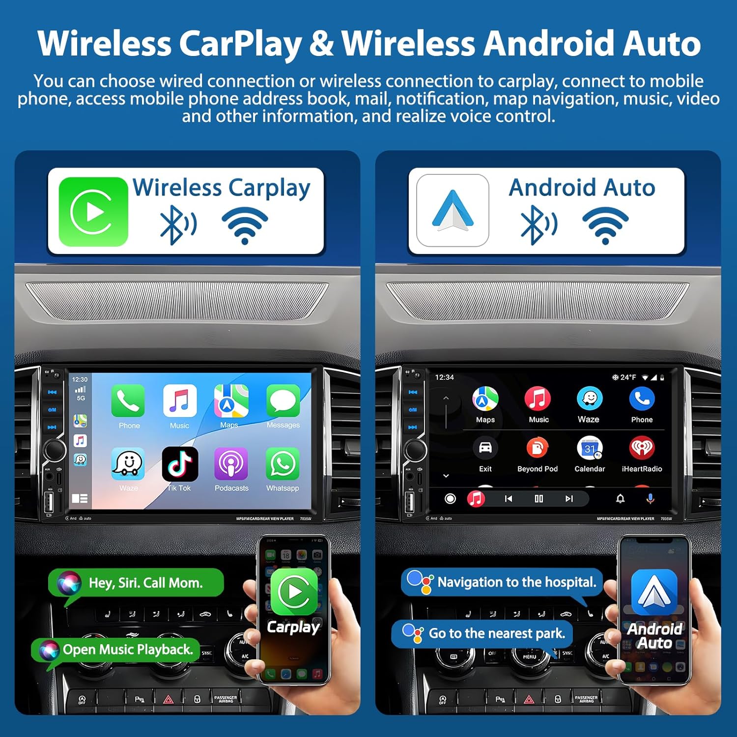 Autoradio Motorsi Wireless CarPlay Bluetooth 5.2 2 DIN - immagine 2