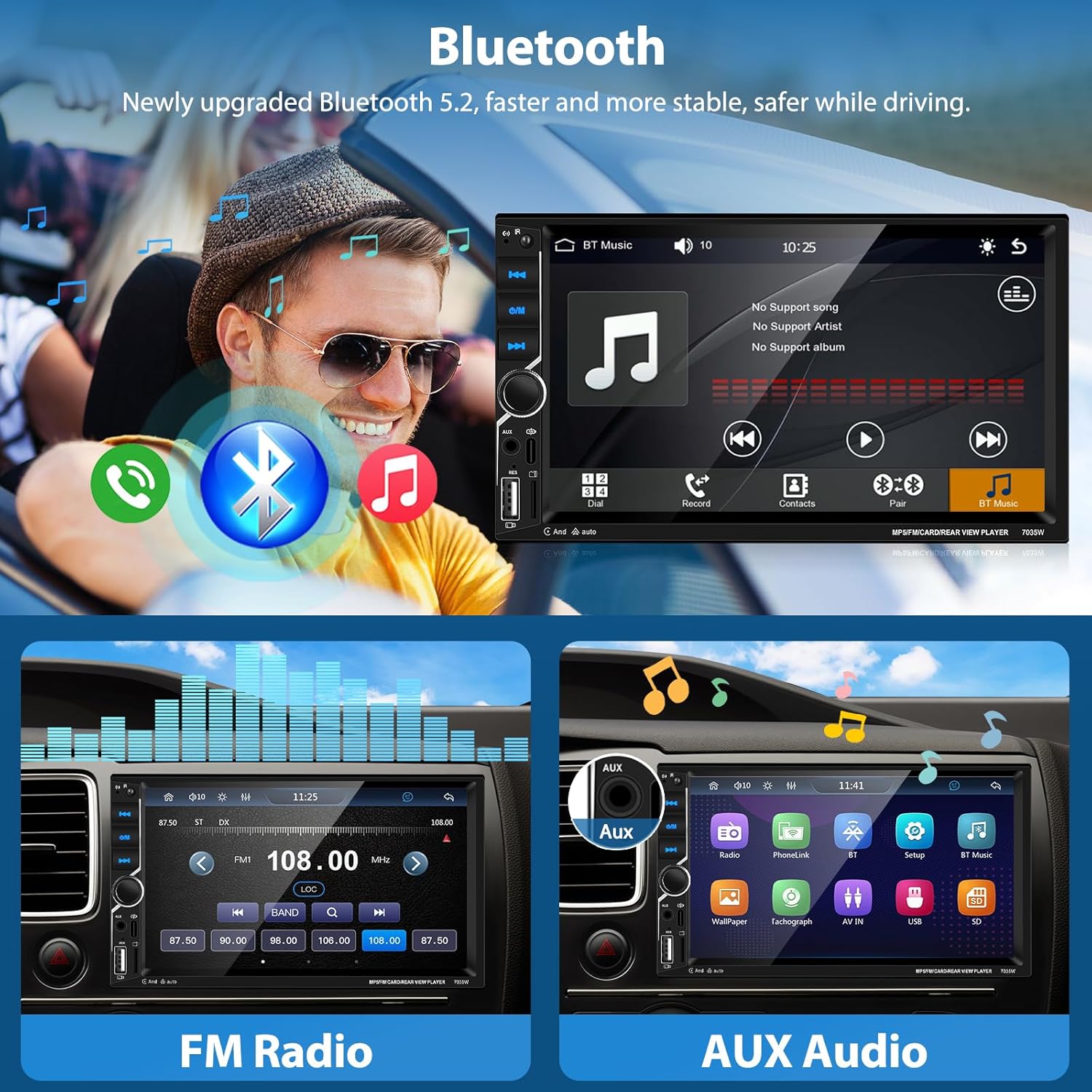 Autoradio Motorsi Wireless CarPlay Bluetooth 5.2 2 DIN - immagine 3