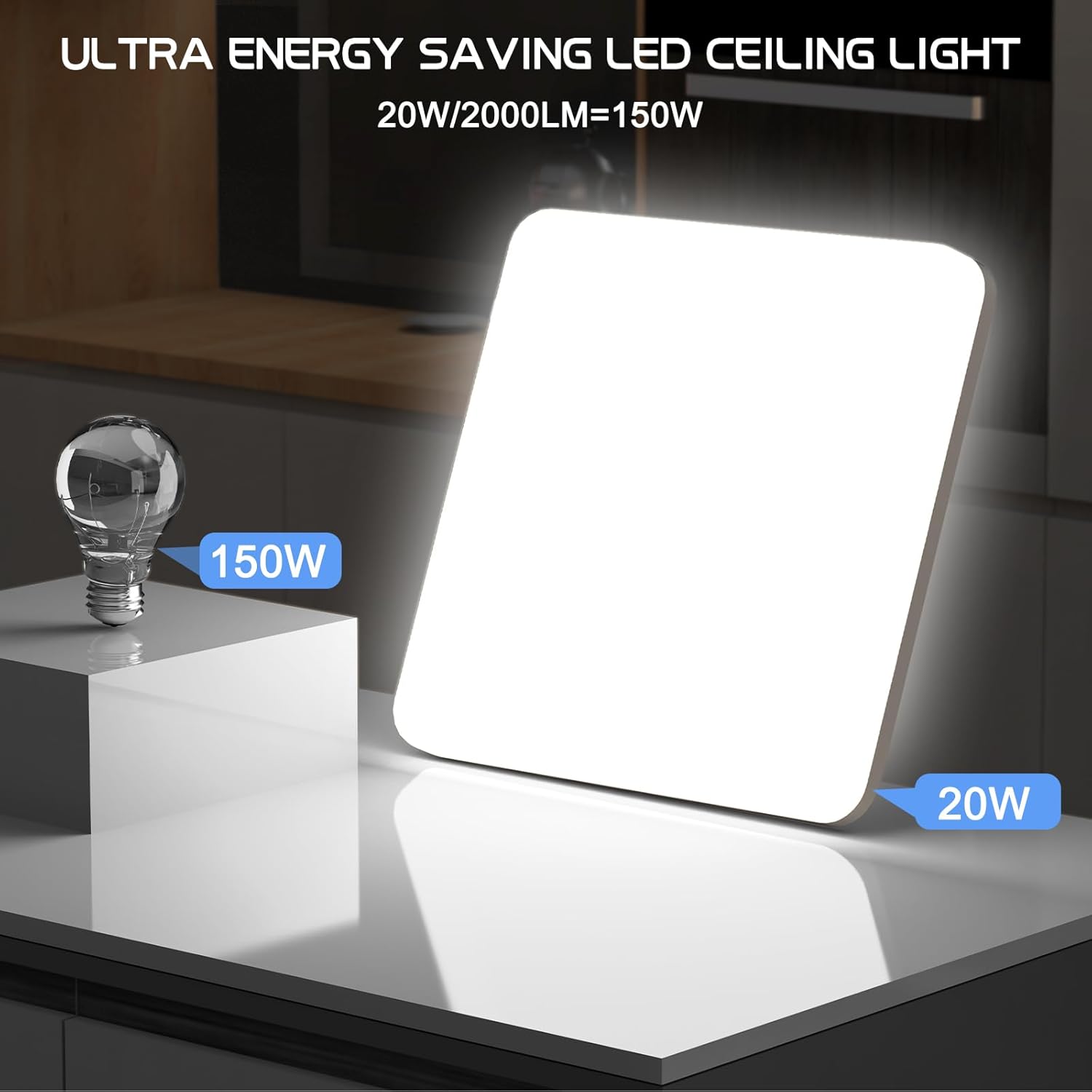 Plafoniera LED Soffitto Quadrata 20W 6500K 2000LM - immagine 3