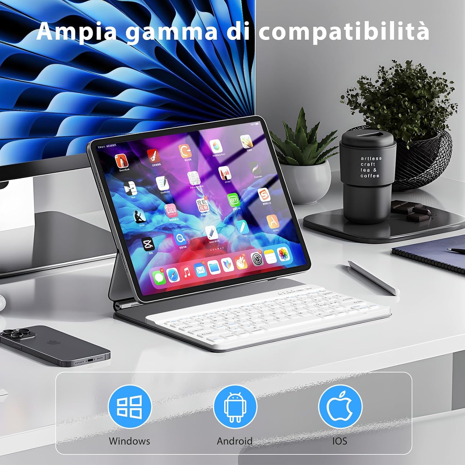 Hzd Tastiera Wireless Bluetooth Ricaricabile QWERTY - immagine 7