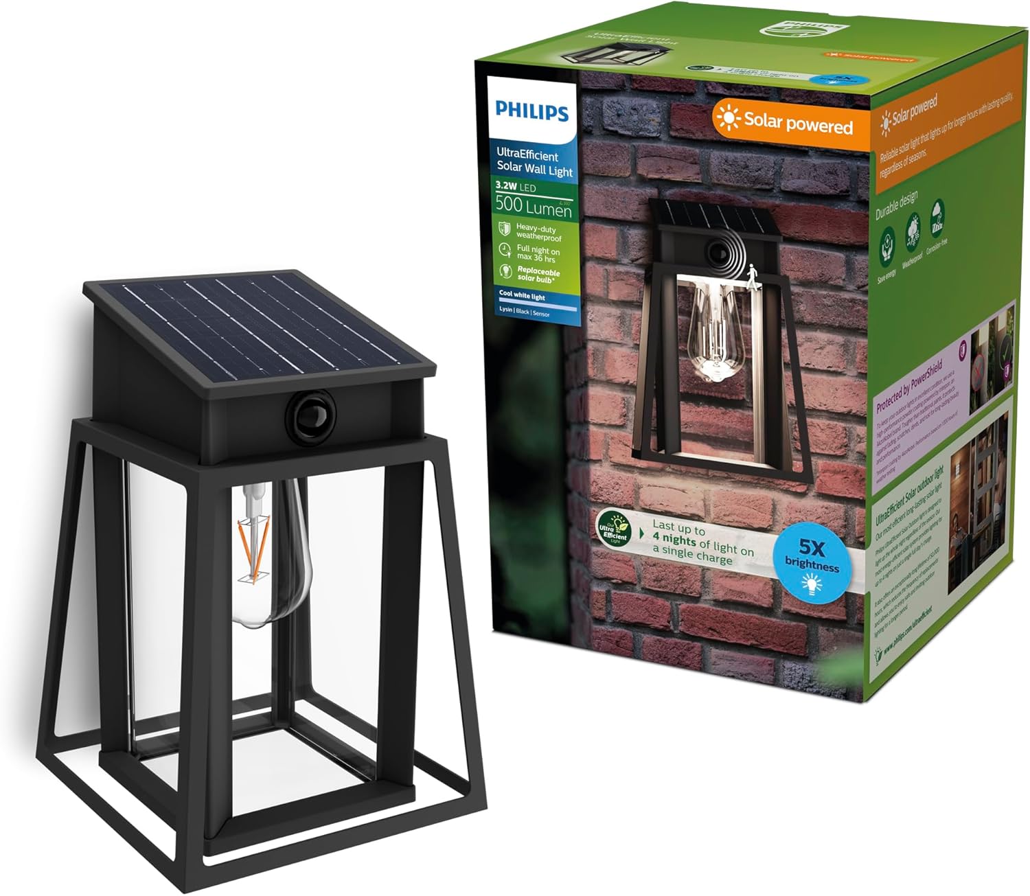 Philips Lysin Lampada Solare da Parete UltraEfficient, Nero