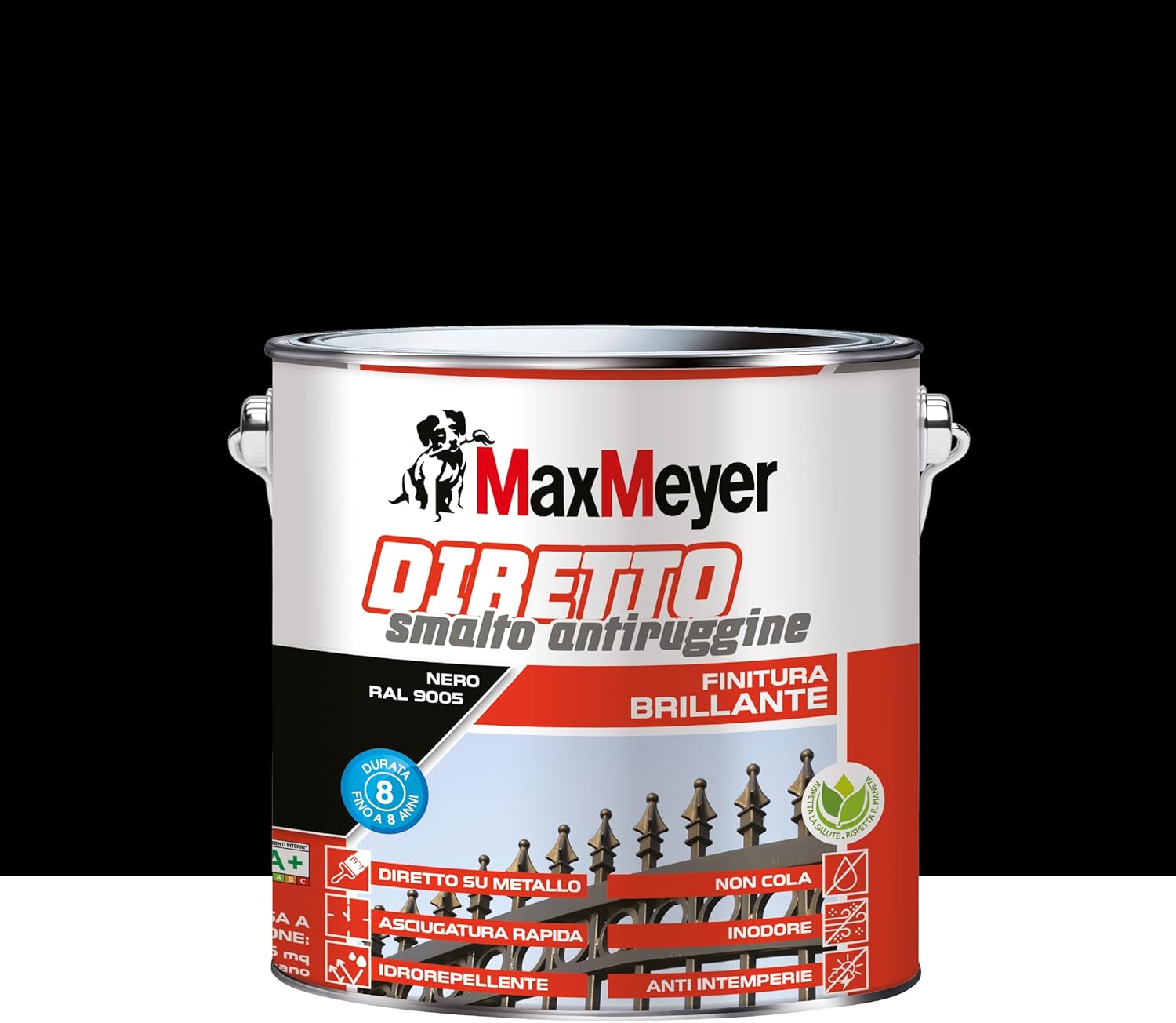 MAXMEYER Diretto Antiruggine Brillante R9005 Nero 2 L - immagine 2