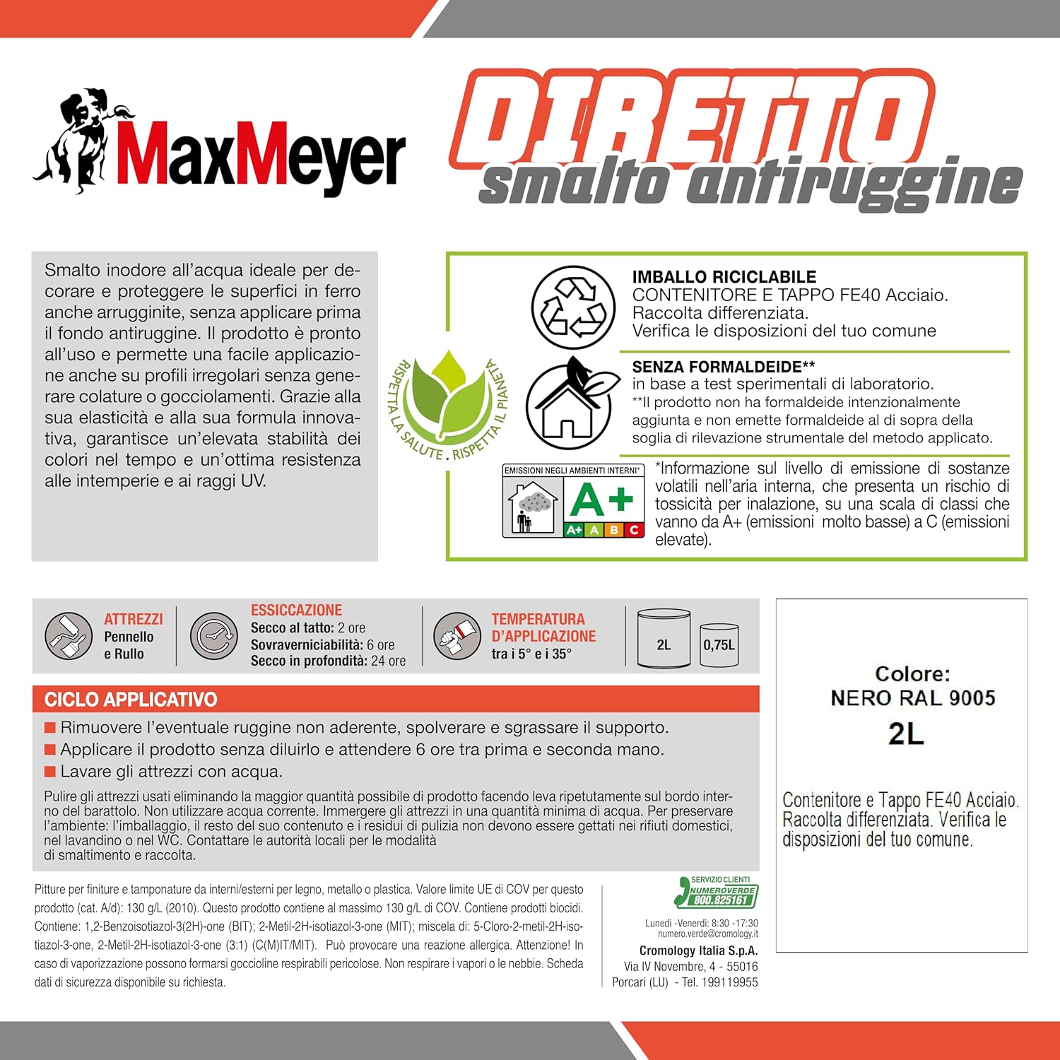 MAXMEYER Diretto Antiruggine Brillante R9005 Nero 2 L - immagine 4