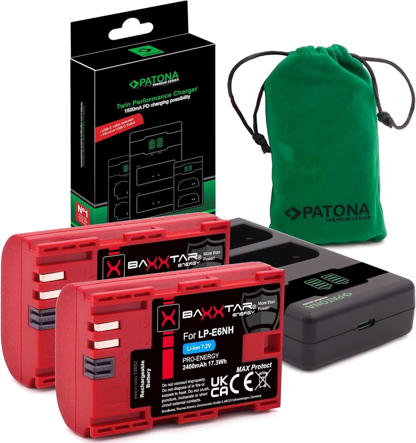 Baxxtar MaxProtect LP-E6NH - 2 Batterie 2400 mAh