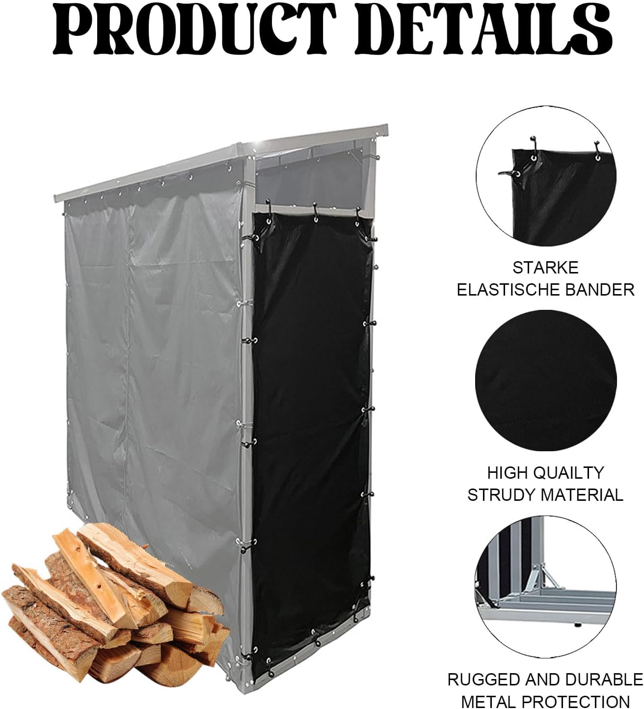 Coperchio per Legnaia 148x66cm Nero (2 pz) - immagine 4