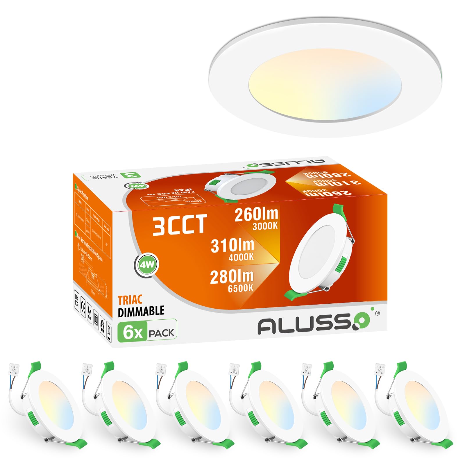 Alusso Set 6 Faretti LED Incasso 4W 68mm IP44