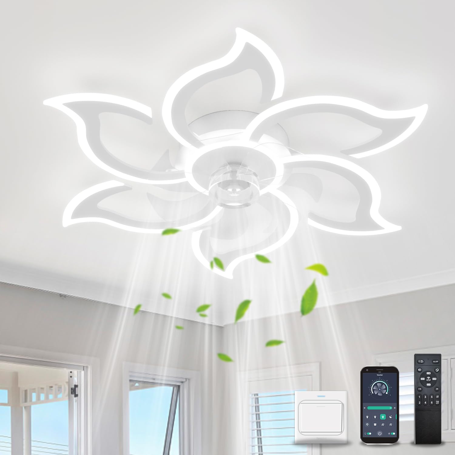 Yoledy Lampada Ventilatore da Soffitto Intelligente, Bianco