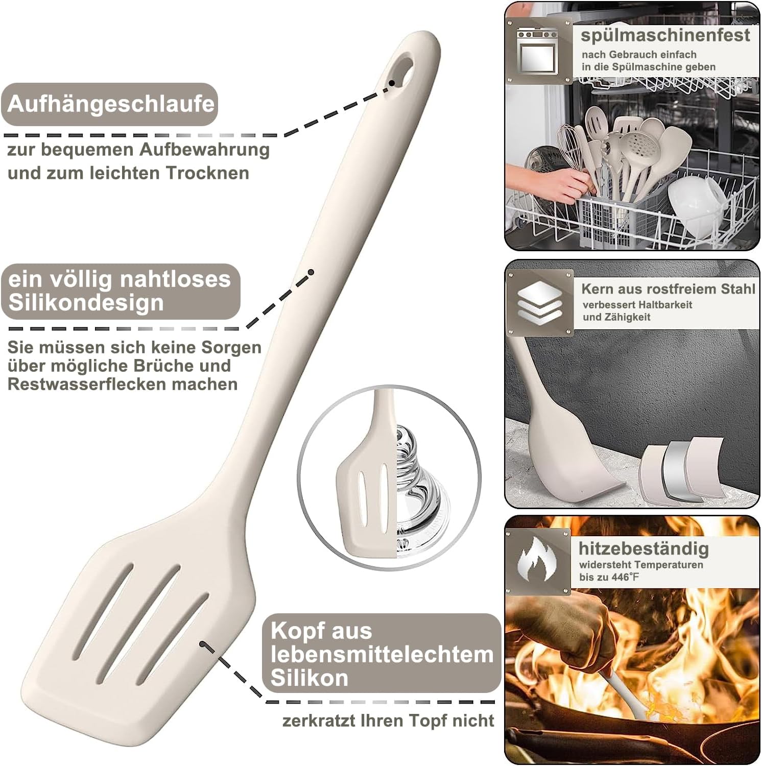 Set Utensili da Cucina 43 Pezzi in Silicone, Kaki - immagine 2