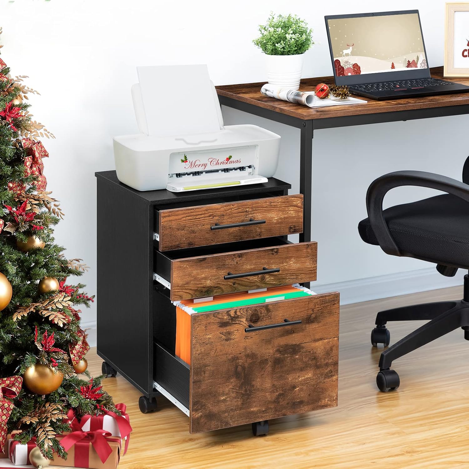 Hoobro Schedario da Ufficio 3 Cassetti, Marrone Vintage - immagine 2