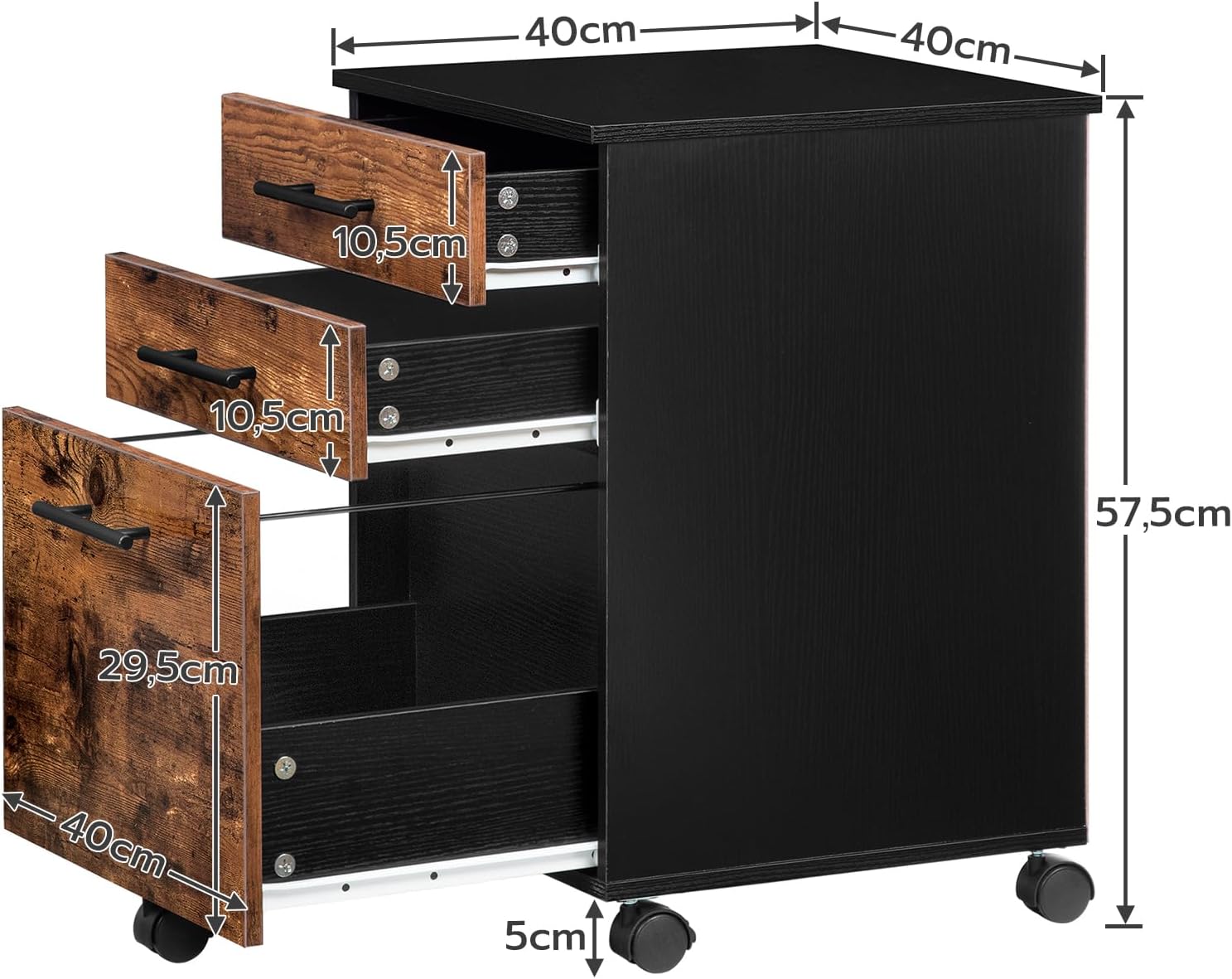 Hoobro Schedario da Ufficio 3 Cassetti, Marrone Vintage - immagine 3