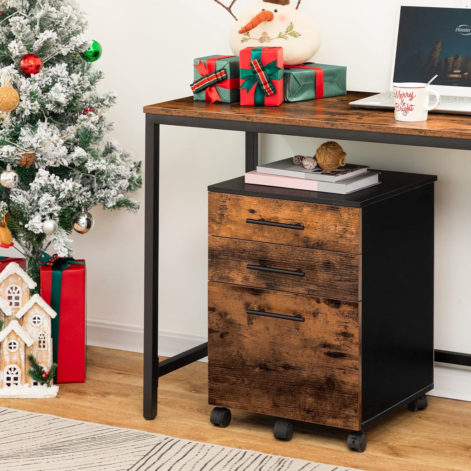 Hoobro Schedario da Ufficio 3 Cassetti, Marrone Vintage - immagine 6