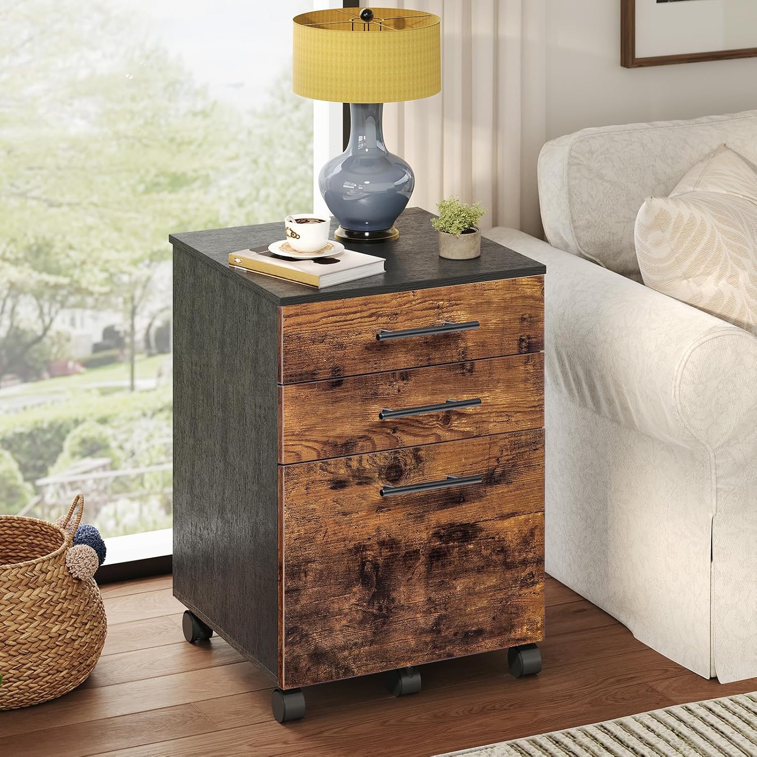 Hoobro Schedario da Ufficio 3 Cassetti, Marrone Vintage - immagine 7